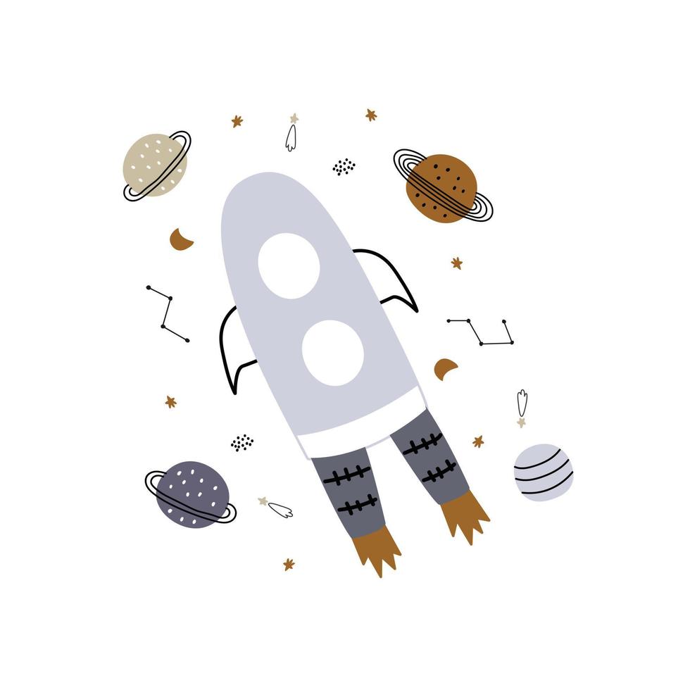 rocket and stars on white background flat icon vector illustration space shuttle space travel. for banners, website design