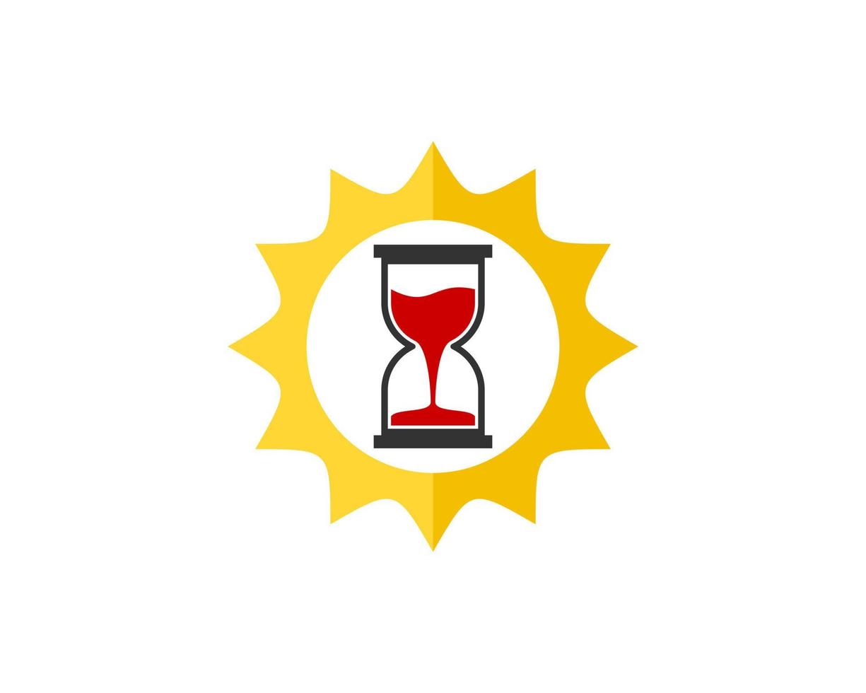 Shinning sun with sand clock glass inside vector