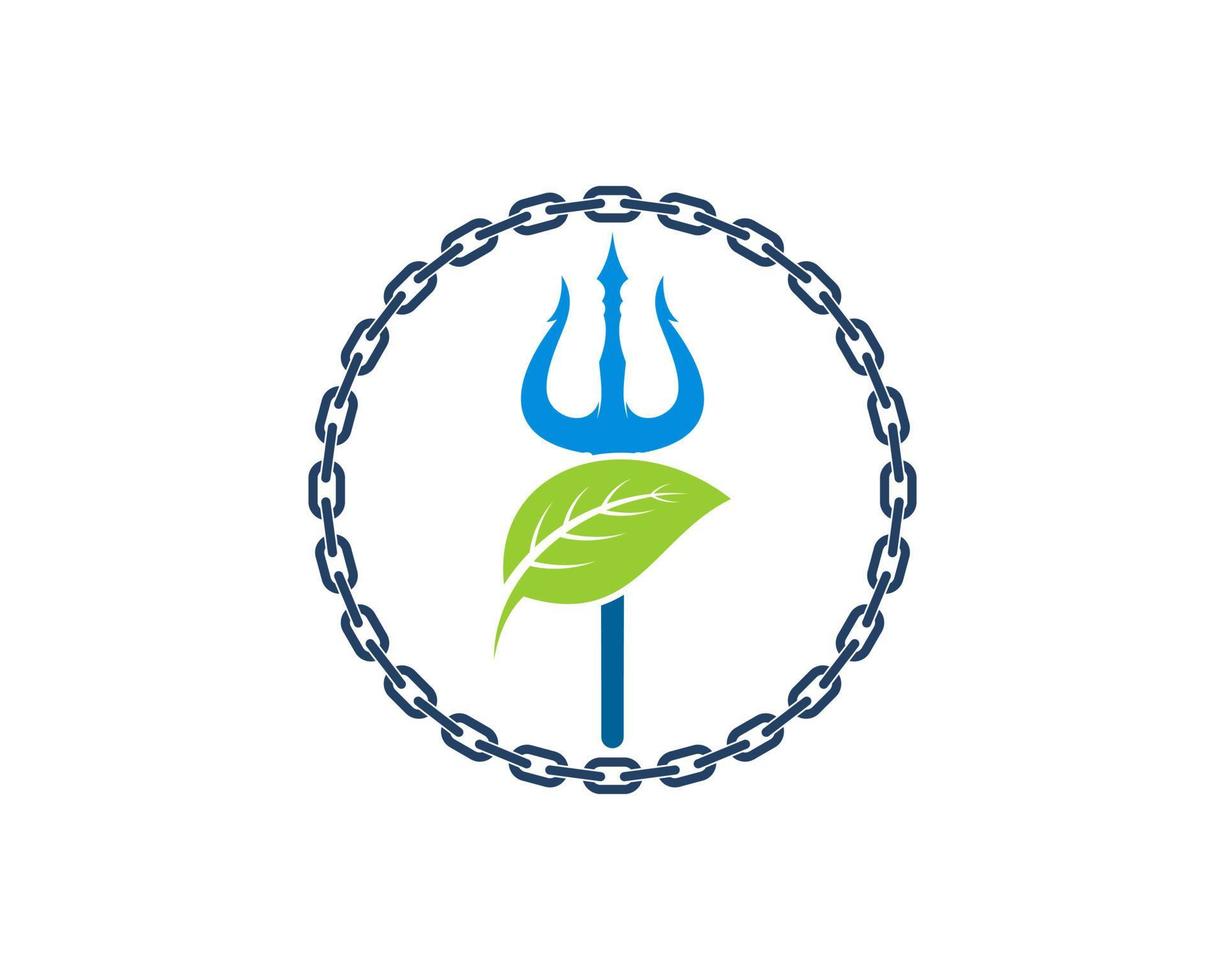 Circular chain with trident and nature leaf vector