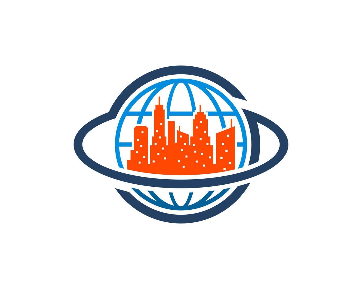 Abstract globe rings with city building vector