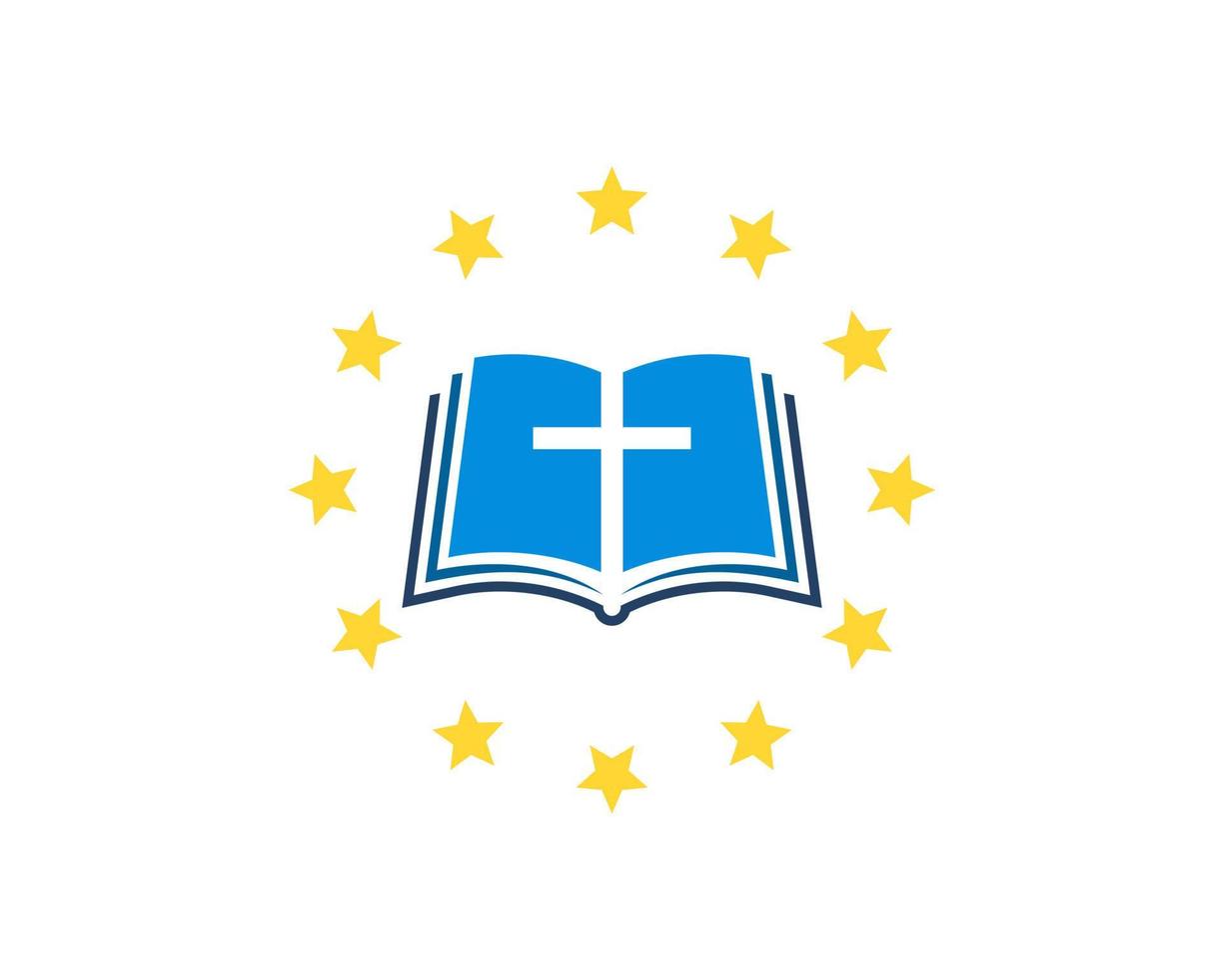 Circular star with religion book inside vector