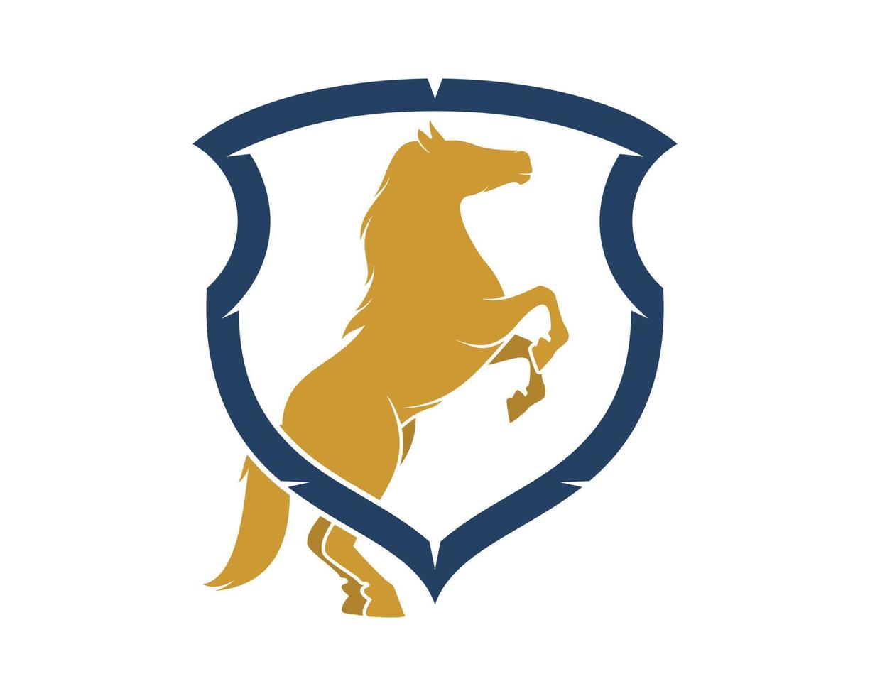 Golden horse standing inside the shield vector