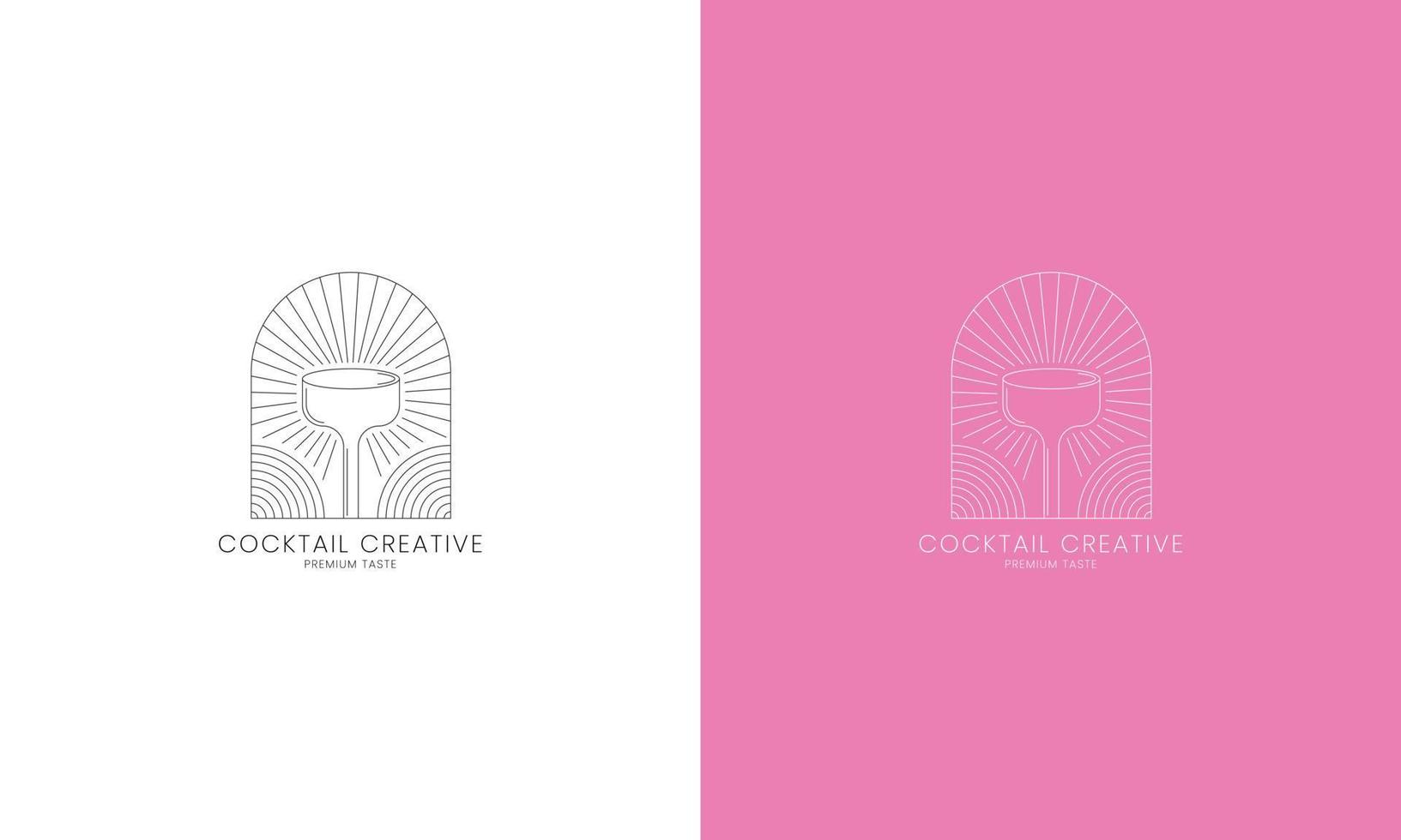 Cocktail minimal vector  logo. Boho style illustration. Elegants, party and wine symbol.