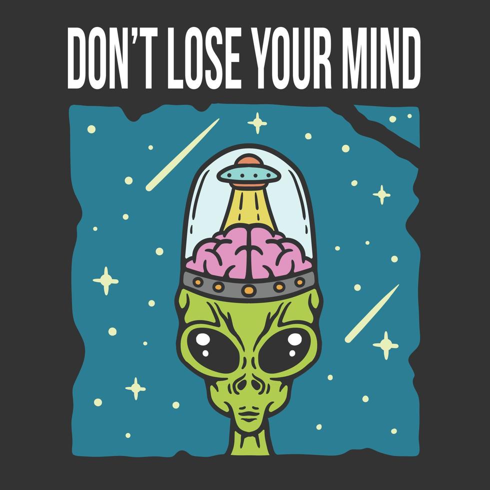 illustration of alien with brain protected by glass and absorbed by ufo vector