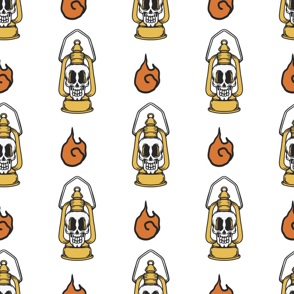 seamless pattern lamp with oil skull cover with fire vector