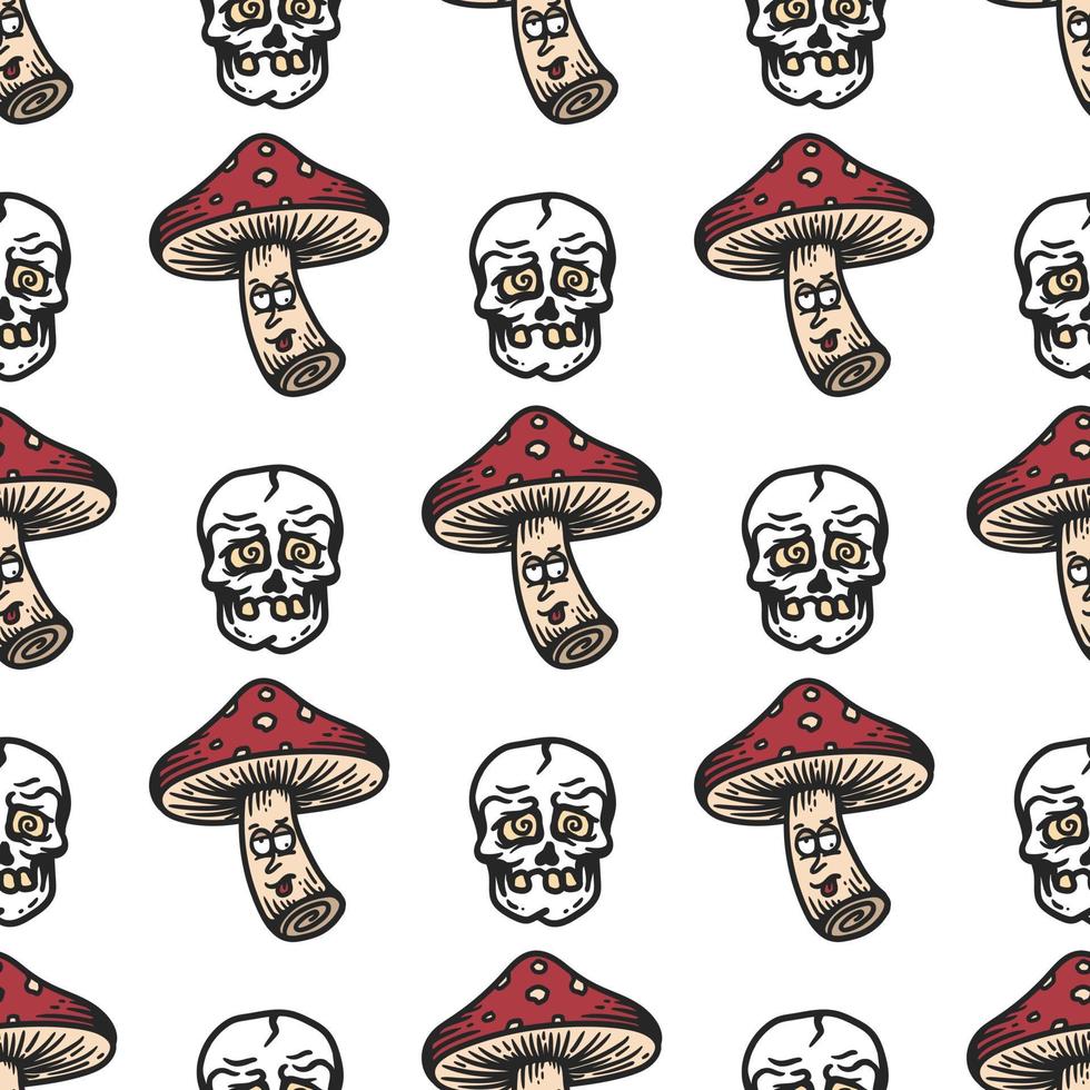 seamless pattern of mushroom and skull with dizzy expression vector