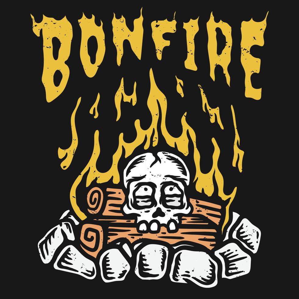 vintage illustration of skull on firewood and bonfire vector