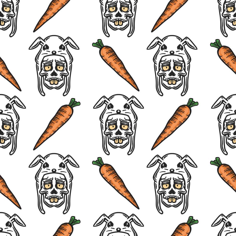 seamless pattern of a skull wearing bunny hat and carrot vector