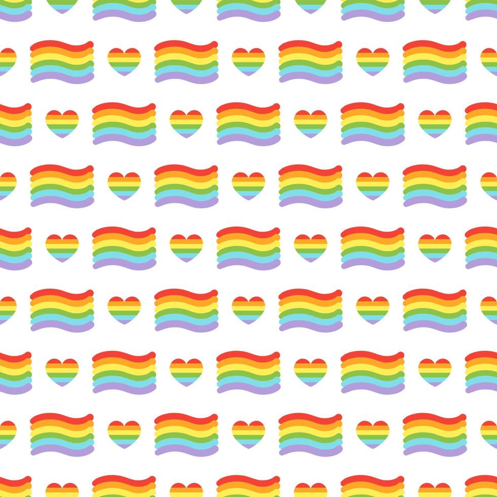 Vector pride doodle seamless pattern. LGBT Hearts with rainbow. Gay parade, LGBTQ rights symbol. Background, wrapping paper, bag template, isolated print on white