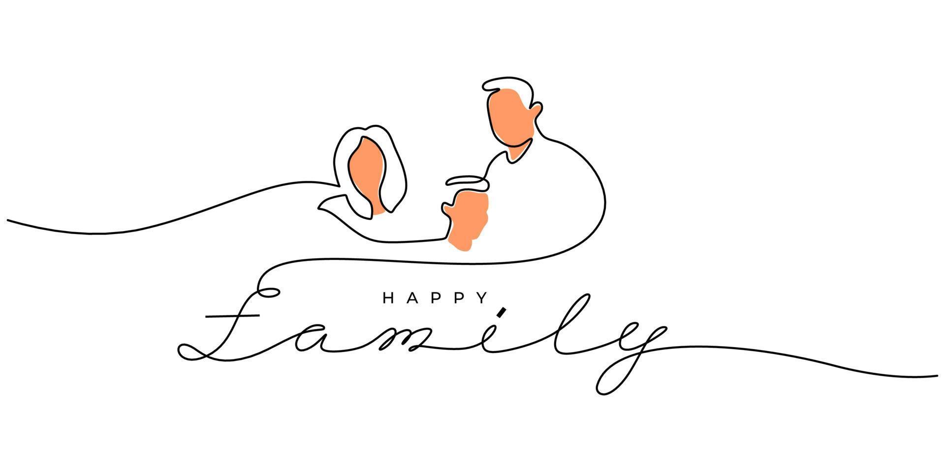 Continuous one single line of mother, father and son with happy family vector