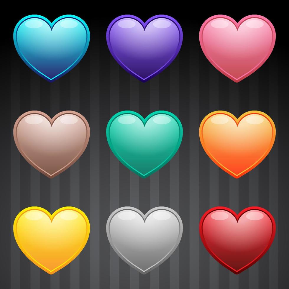 hermosos iconos en forma de corazón con muchos colores con un fondo brillante y brillante. vector