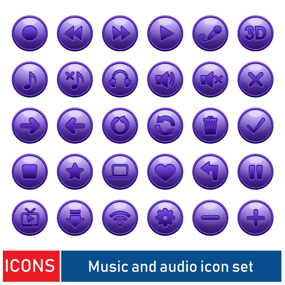 Circle icon set play music buttons and icon set design for game or web. Vector illustration.