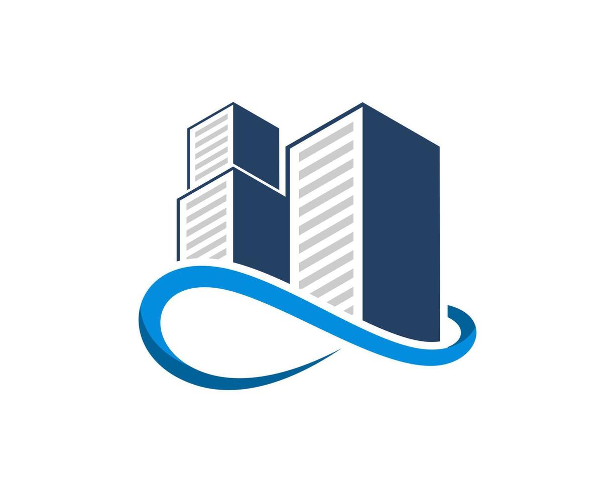 Infinity symbol with city building on the top vector