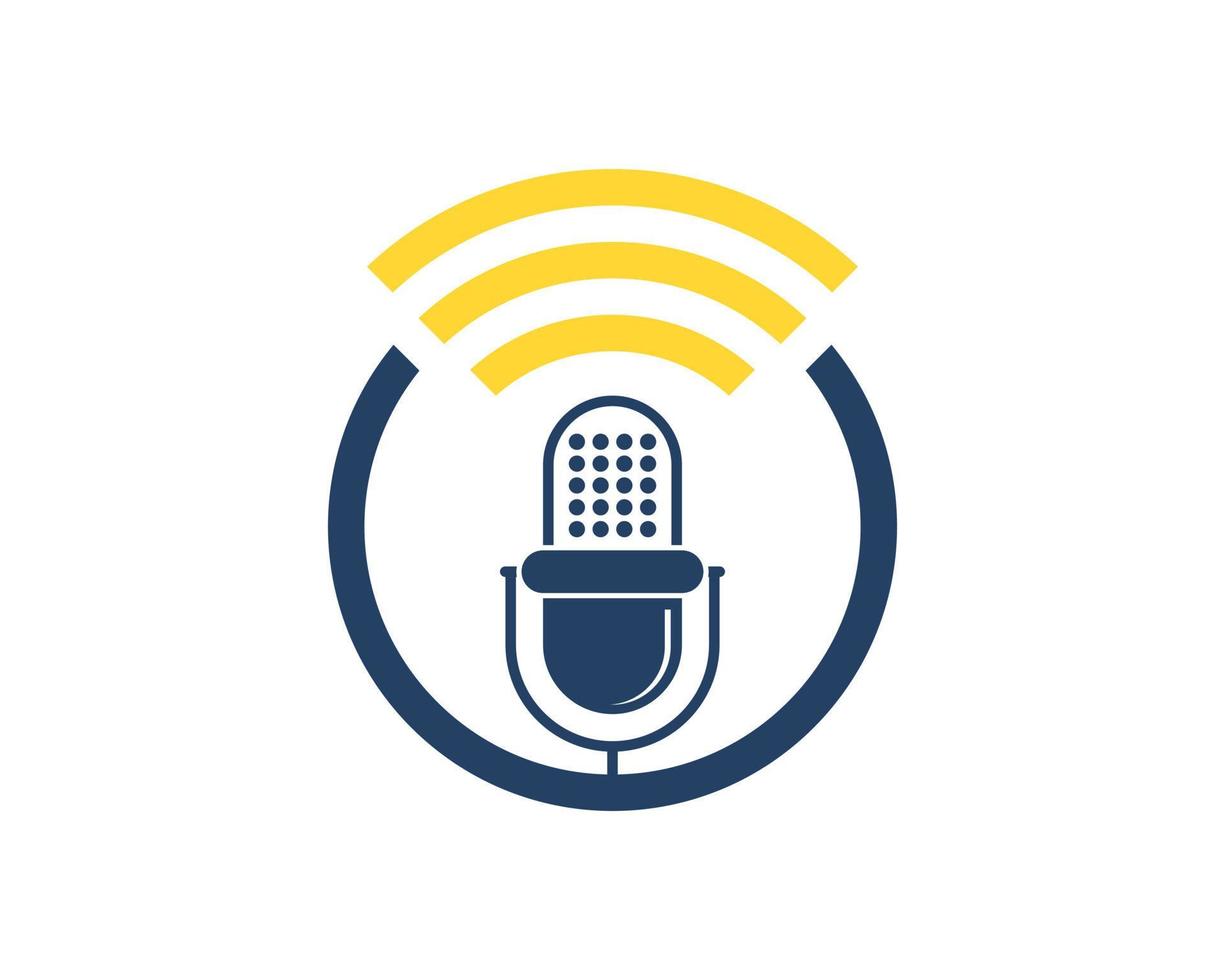 Circle shape with podcast microphone and wifi symbol vector