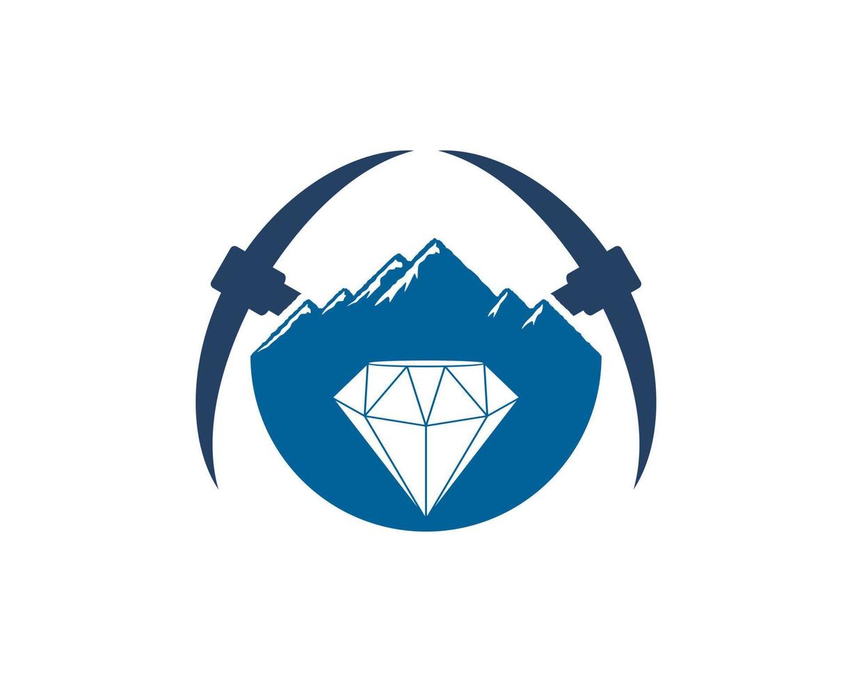 Diamond mountain with cross mining axes vector