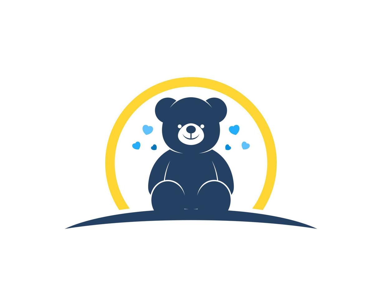 Cute teddy bear with love and yellow circle shape vector