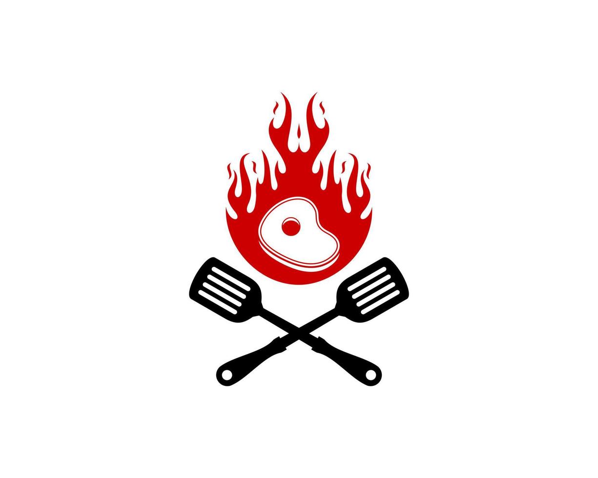 Fire with meat and cross spatula vector