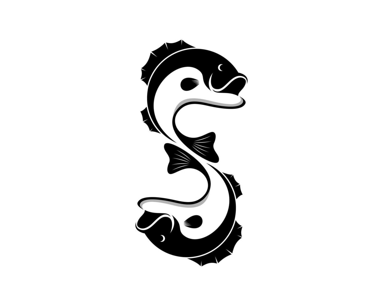 S Letter with jumping fish vector