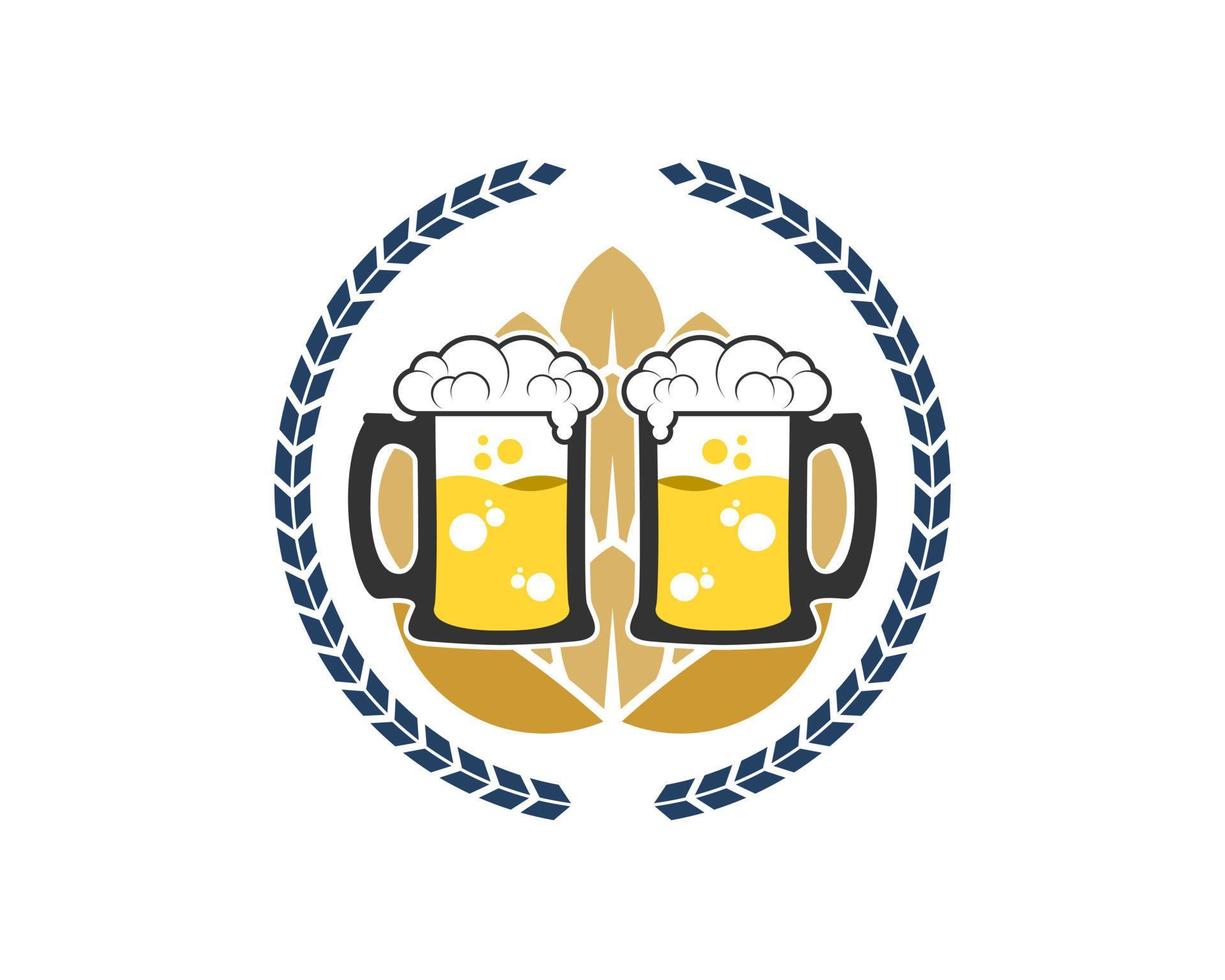 Circular wheat with two glass beer and hops vector
