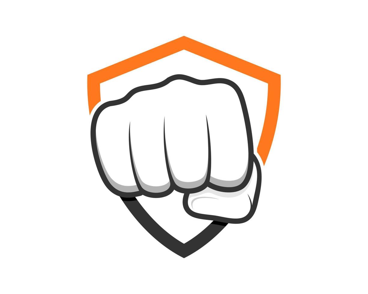 Punching hand inside the shield vector