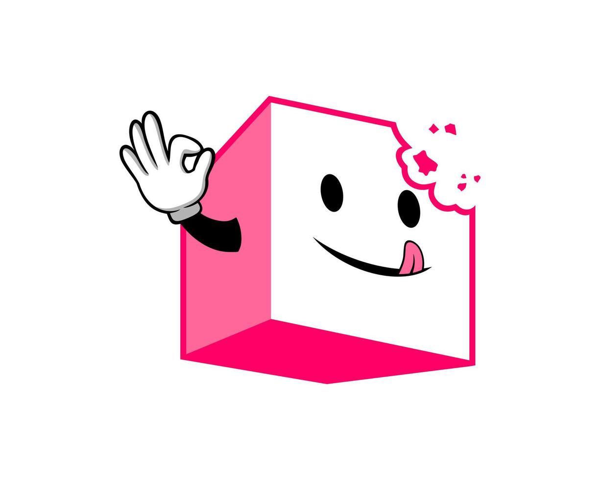Pink cube box with happy smile vector