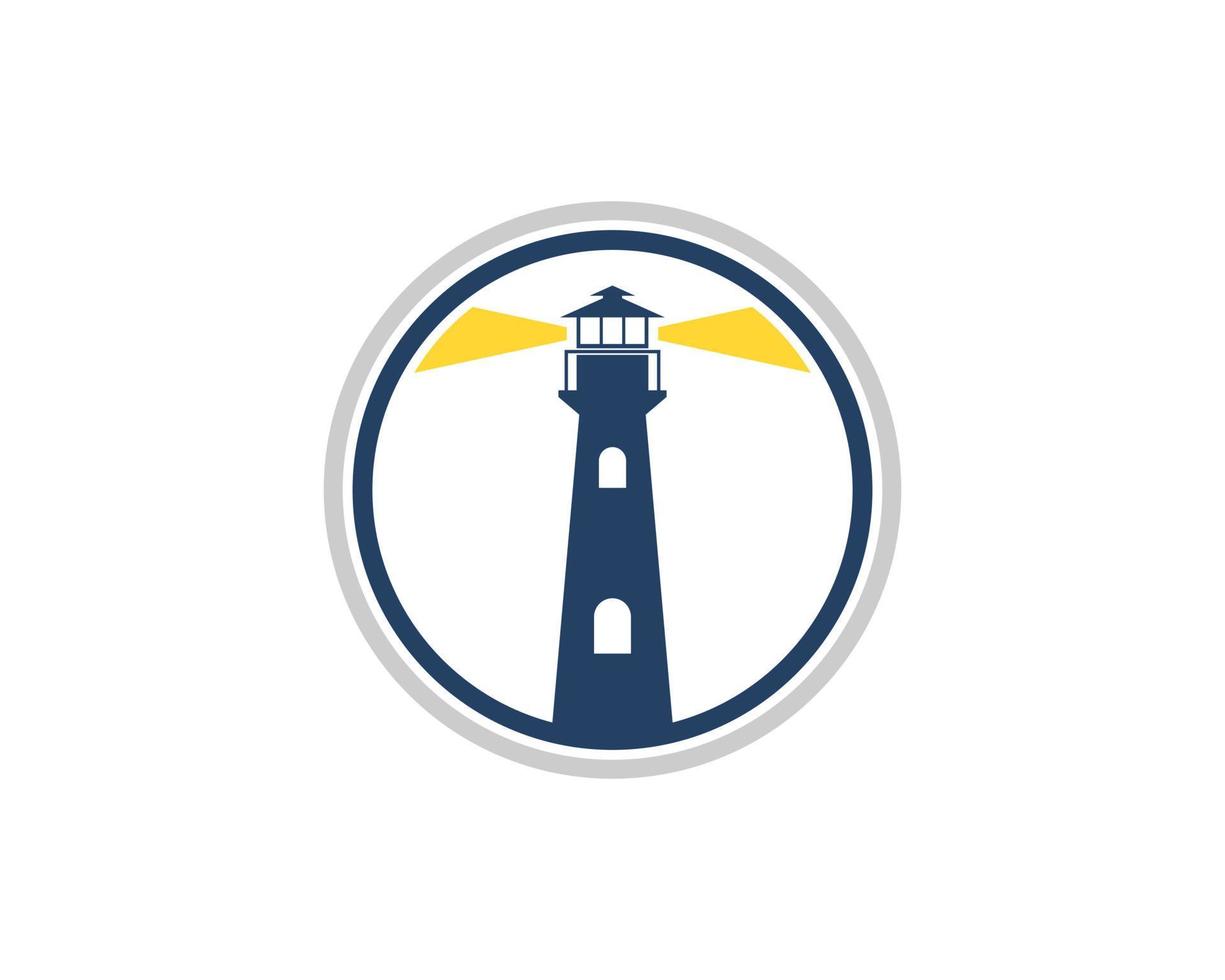 Circle shape with lighthouse and yellow lights vector