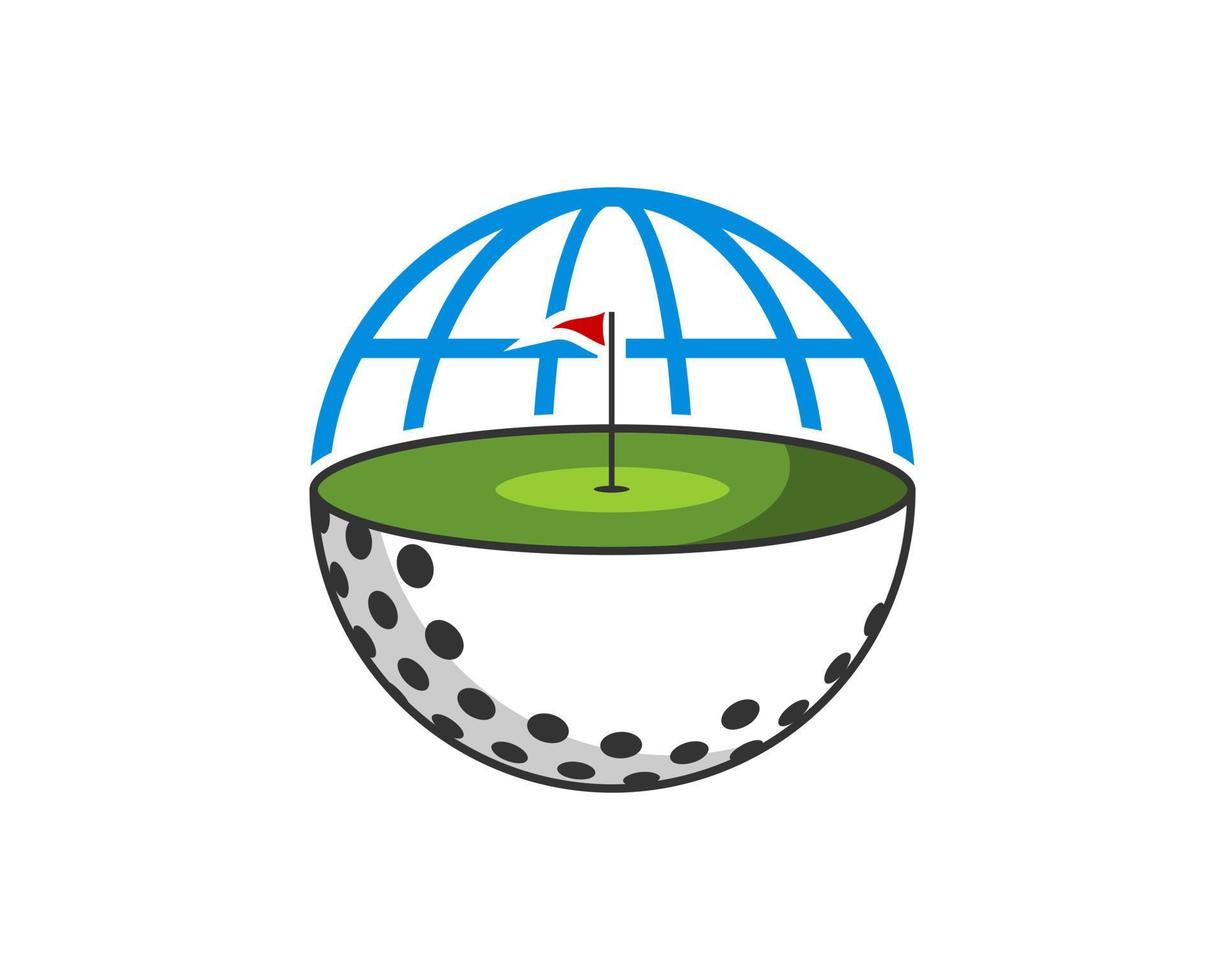 Half golf ball with field and abstract globe inside vector