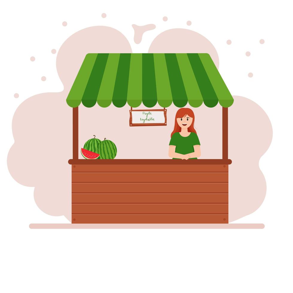 Stall Counters. Food market counter with fruits on shelves. Kiosk on white background vector