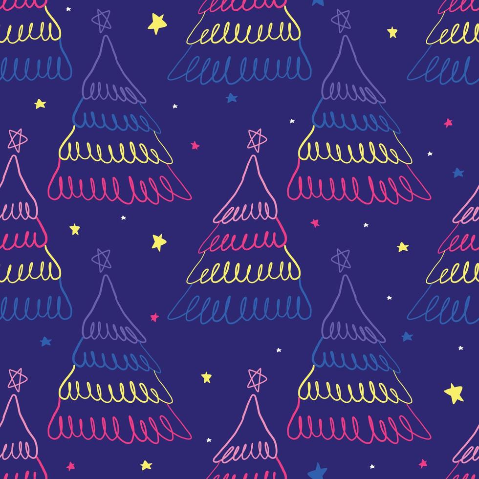 seamless christmas festive pattern background cute colorful neon layers pine tree and little star vector