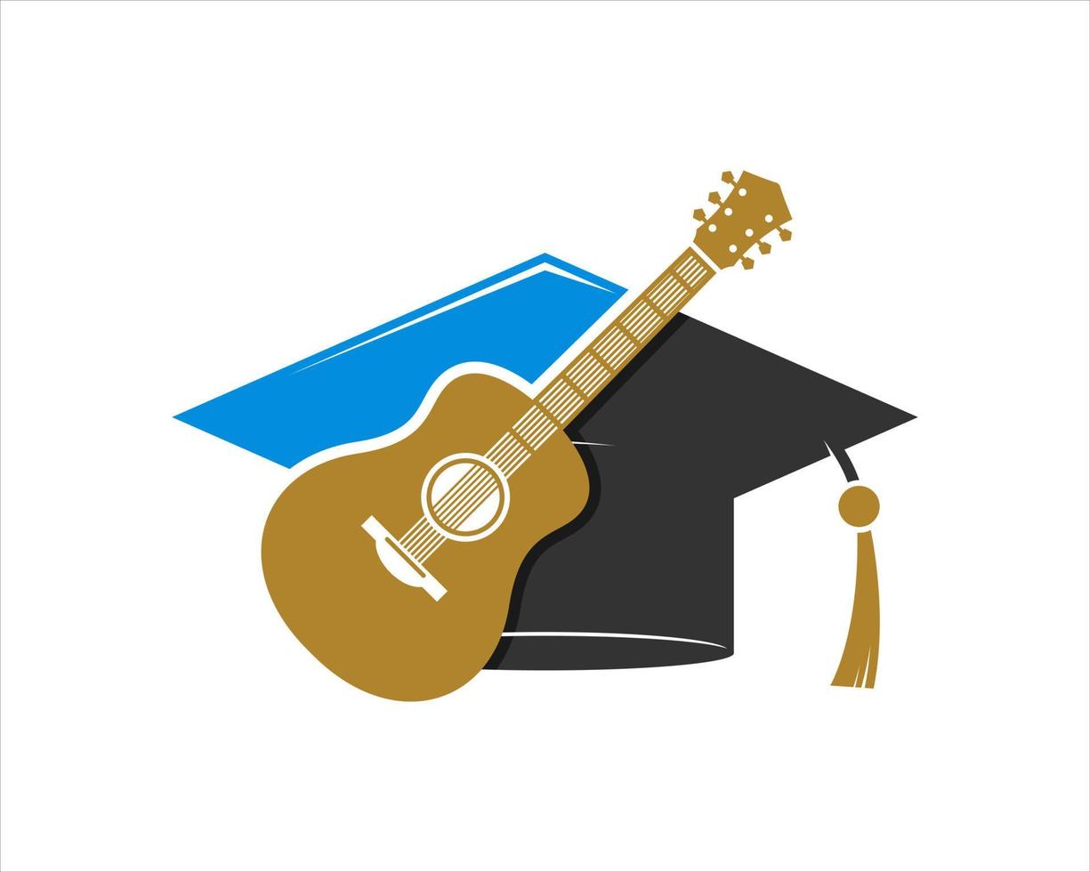 Guitar learning with graduation hat vector