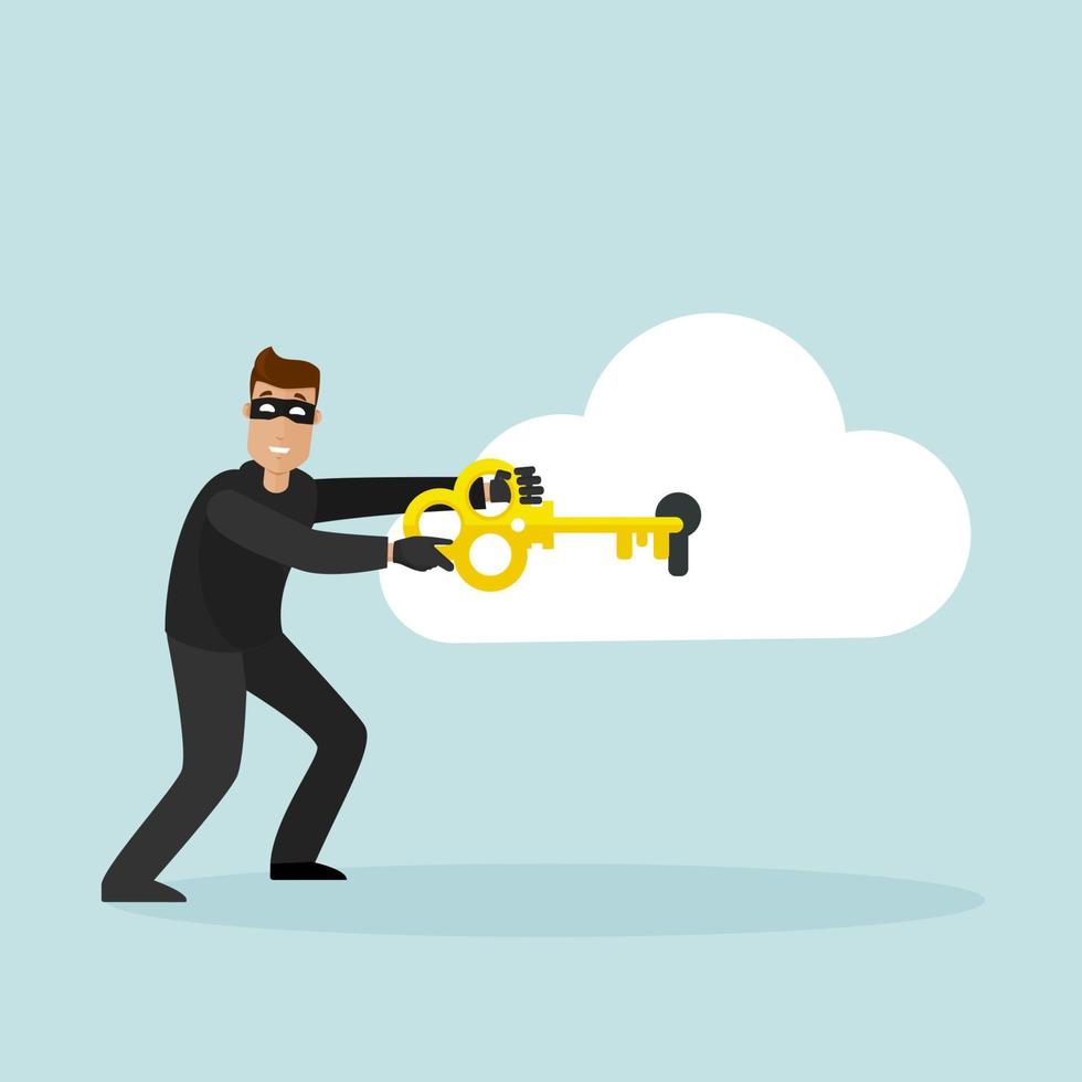 The thief picks up the key to the cloud storage and hacks into it. vector