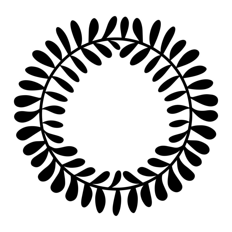 Herbal wreath vector icon. Hand-drawn illustration isolated on white background. A garland of branches with leaves in the shape of a circle. Botanical sketch. Plant silhouette frame. Seasonal item.