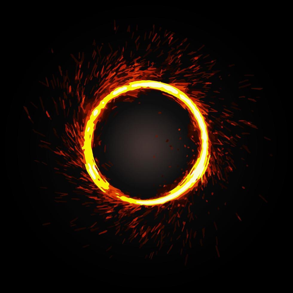 Shining circle with sparkles and glowing lights on black background, portal or round frame, vector illustration