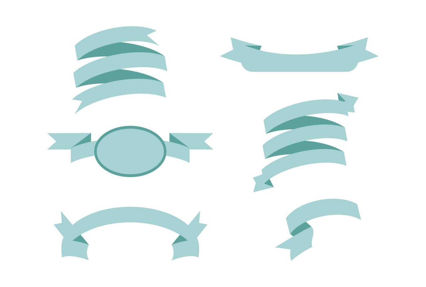 Blue Pastel Ribbon Set In Isolated white Background, Vector Illustration