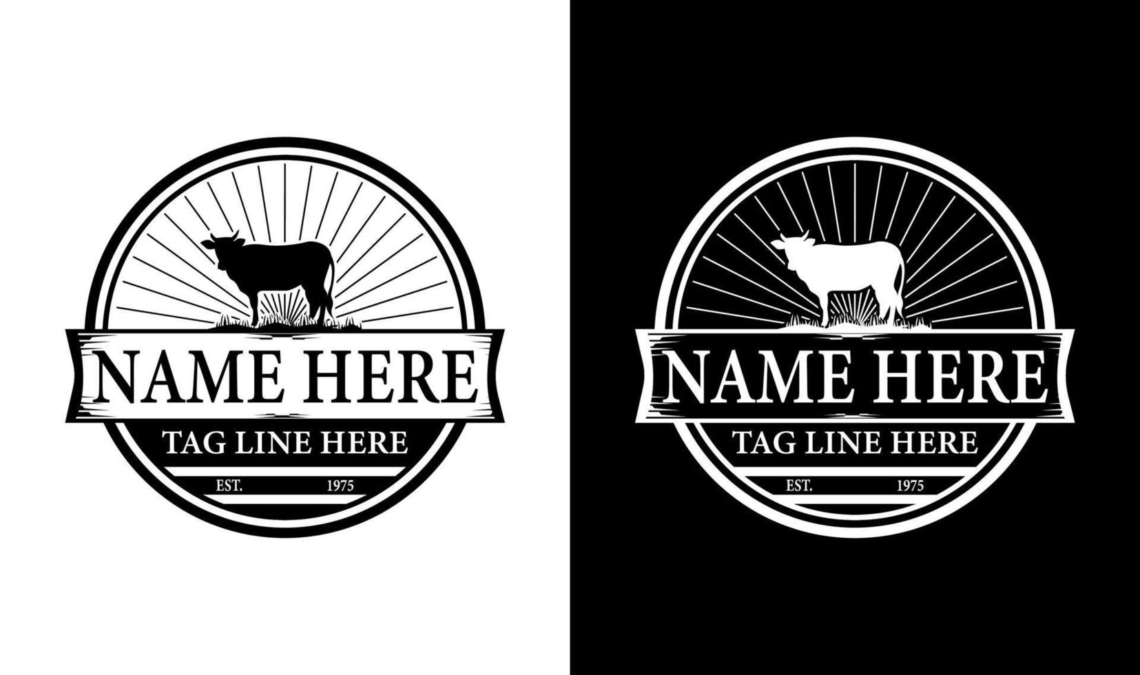 Elegant cattle Vintage Retro Badge Label Emblem Logo design inspiration vector