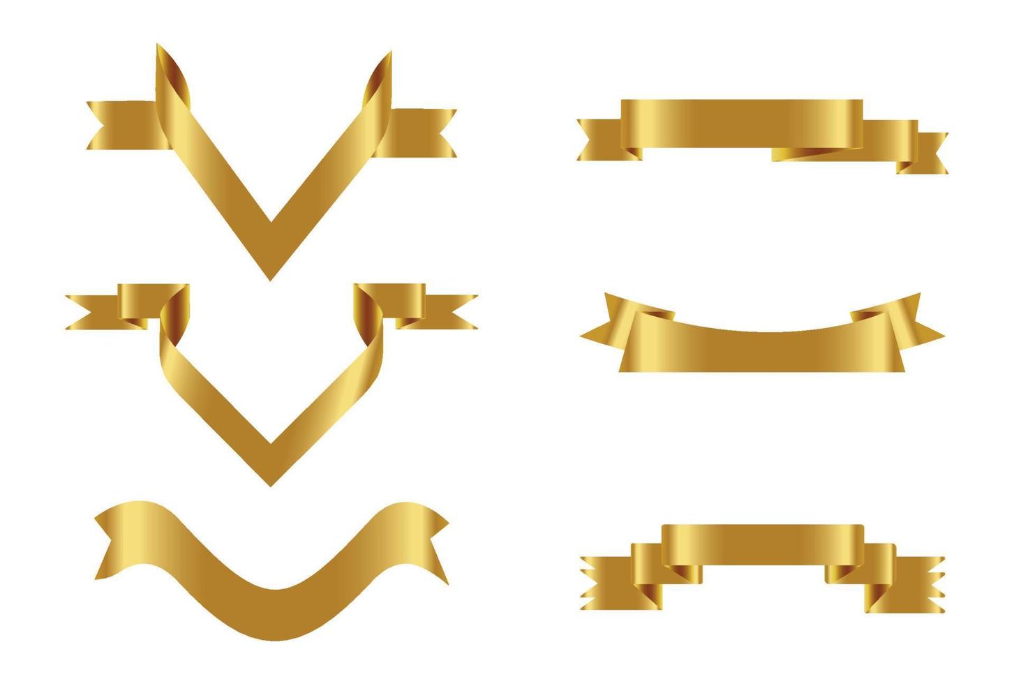 Gold glossy ribbon vector banners set. Ribbons collection. Vector Design Illustration