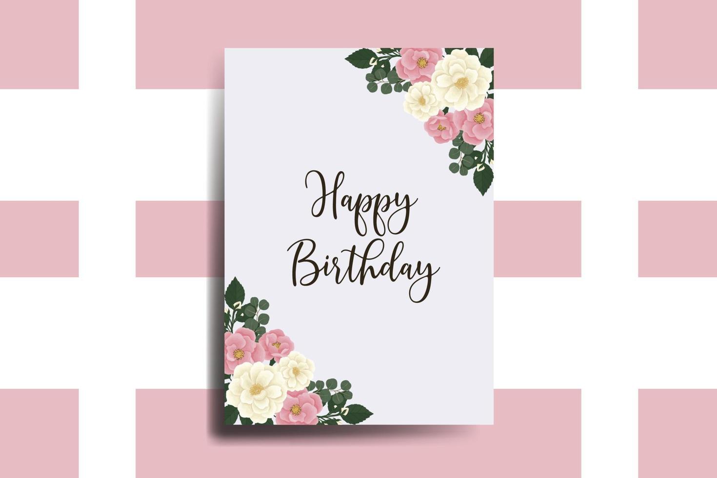 tarjeta de felicitación tarjeta de cumpleaños acuarela digital dibujado a mano rosa mini plantilla de diseño de flor rosa vector