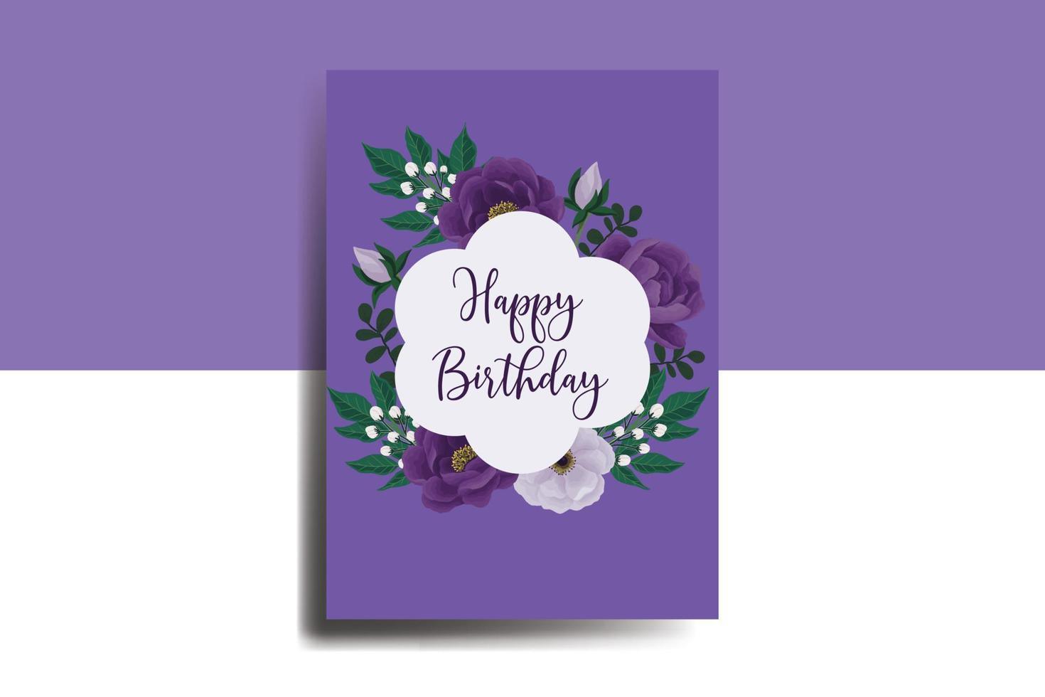 tarjeta de felicitación tarjeta de cumpleaños acuarela digital dibujado a mano plantilla de diseño de flor de peonía púrpura vector