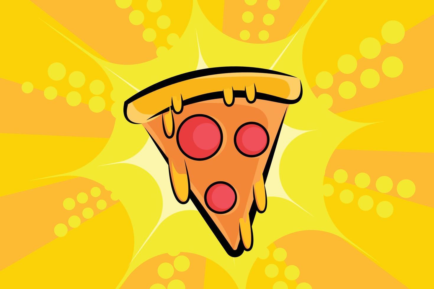 Slice of cheese pizza, with orange background. Vector Illustration