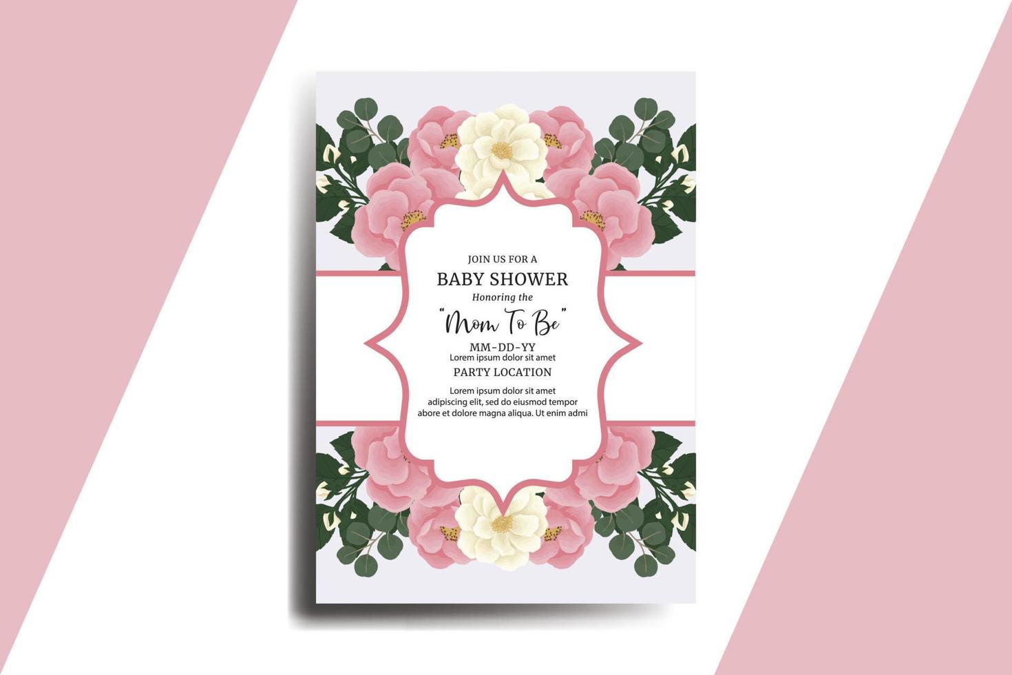 Baby Shower Greeting Card Pink Mini Rose Flower Design Template vector