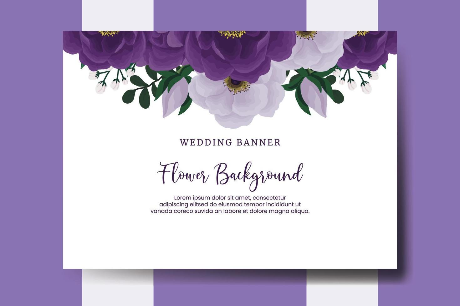 Fondo de flor de banner de boda, plantilla de diseño de flor de peonía púrpura dibujado a mano acuarela digital vector