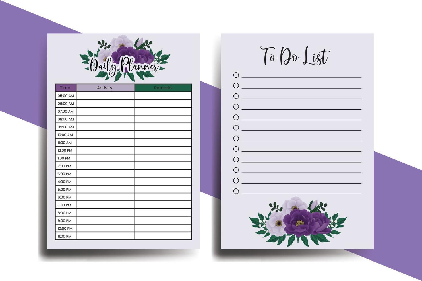 Planner To Do List Purple Peony Flower Design Template vector