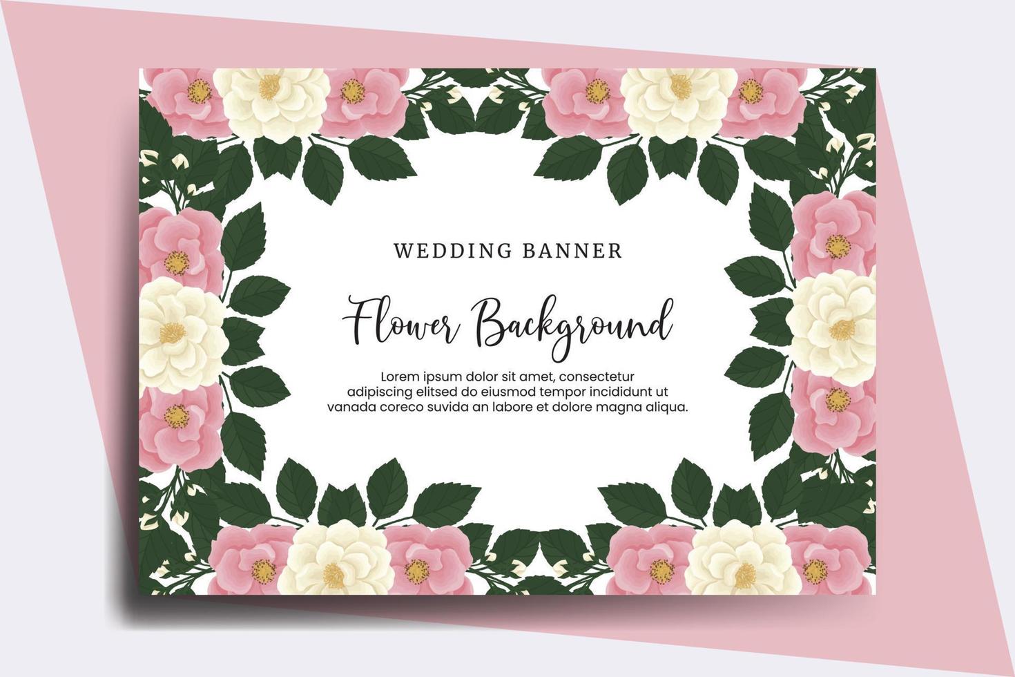 Fondo de flor de banner de boda, acuarela digital dibujado a mano rosa mini plantilla de diseño de flor rosa vector