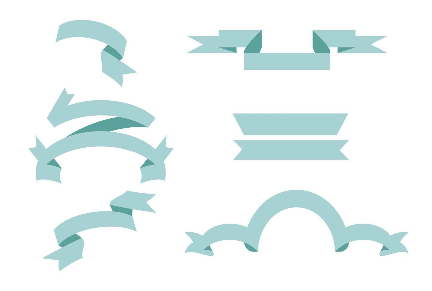 Blue Pastel Ribbon Set In Isolated white Background, Vector Illustration