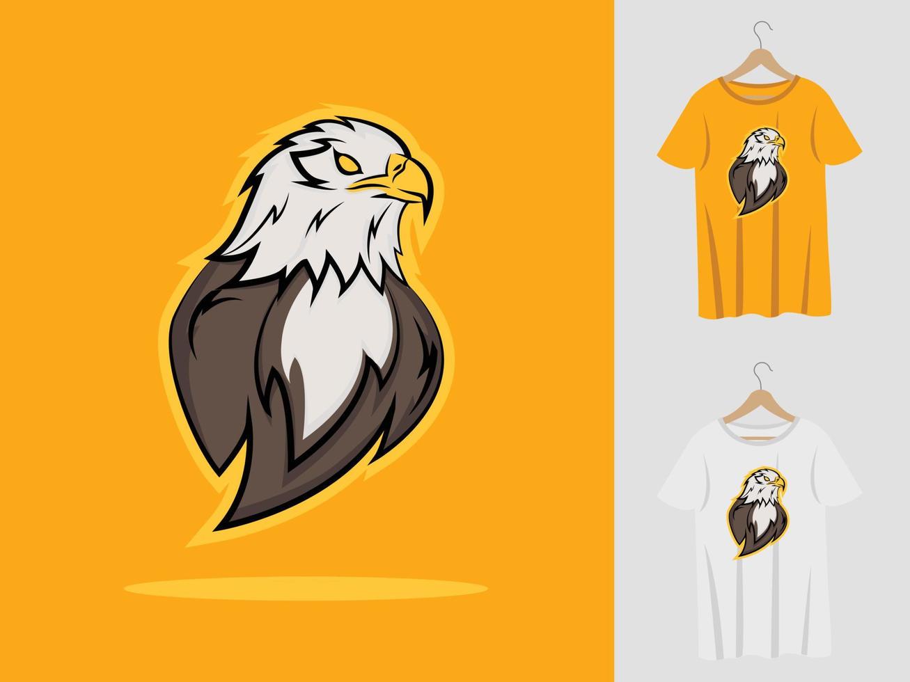 Diseño de mascota con logo de águila con camiseta. Ilustración de cabeza de águila para equipo deportivo y camiseta estampada. vector