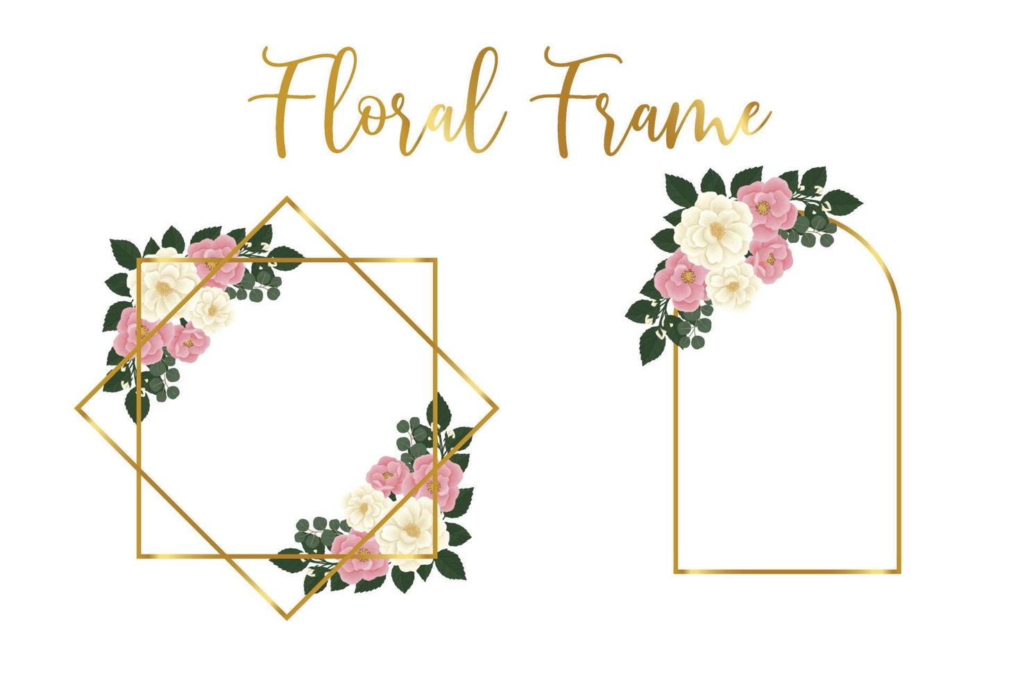 Floral Frame Pink Mini Rose flower Design Template, Digital watercolor hand drawn vector