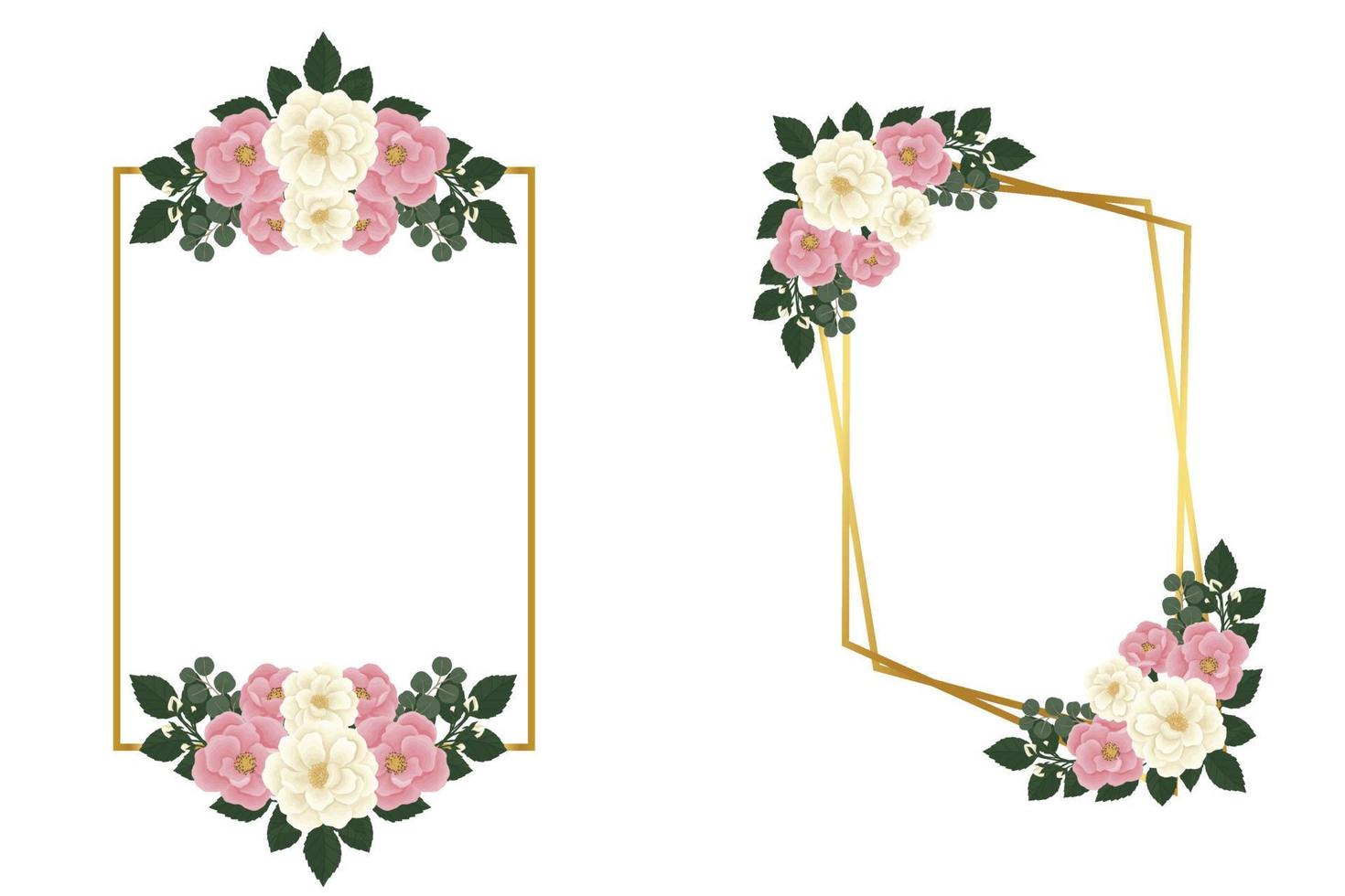 Floral Frame Pink Mini Rose flower Design Template, Digital watercolor hand drawn vector