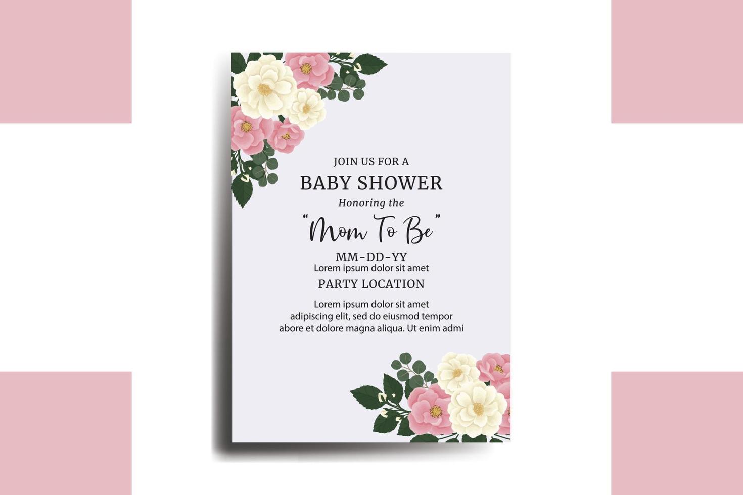 Baby Shower Greeting Card Pink Mini Rose Flower Design Template vector