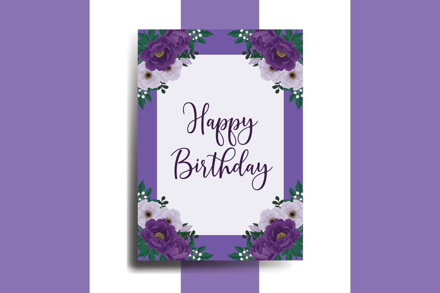 tarjeta de felicitación tarjeta de cumpleaños acuarela digital dibujado a mano plantilla de diseño de flor de peonía púrpura vector