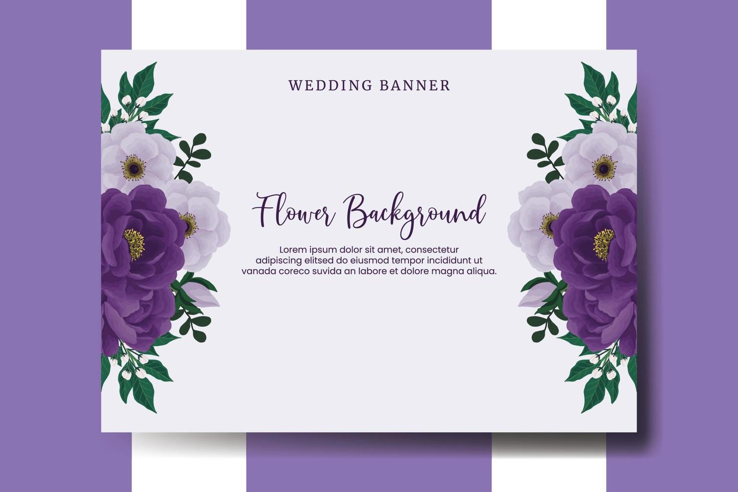 Fondo de flor de banner de boda, plantilla de diseño de flor de peonía púrpura dibujado a mano acuarela digital vector